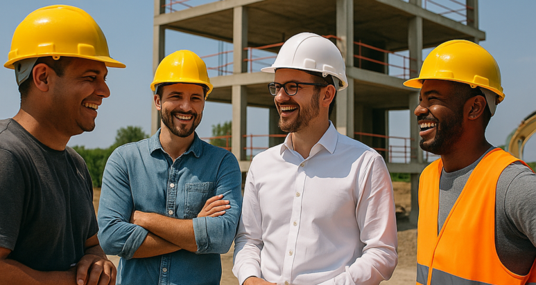 A senior project manager from a top engineering consultancy Abu Dhabi inspecting a high-rise construction site at sunset.